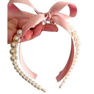 Coquette Barbie Pink Pearl Ribbon Headband